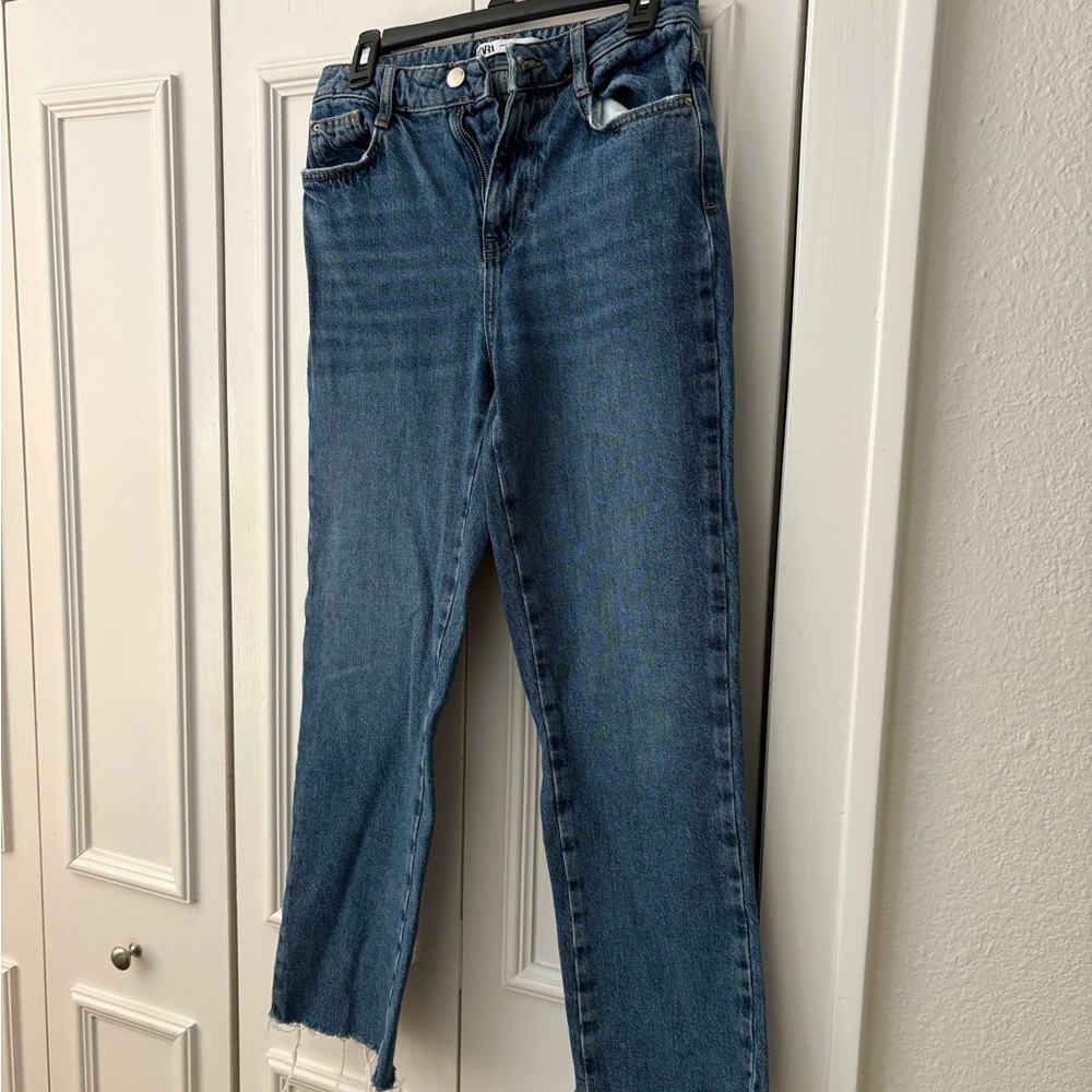 Zara High Waist Strait Dark Jeans